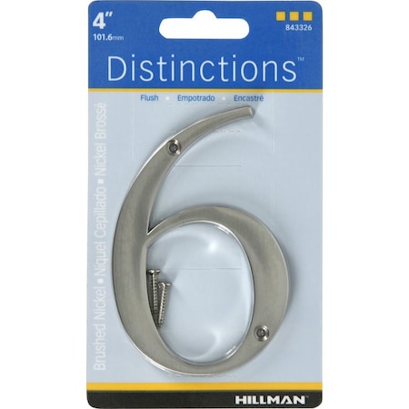 Hillman Distinctions 4 in. Silver Zinc Die-Cast Screw-On Number 6 1 pc, PK3 843326